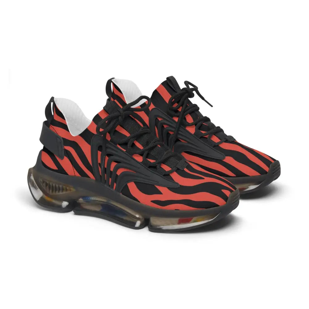 Women’s red black zebra mesh sneakers feature lightweight eva sole with tpu shock-absorbing layer and deodorant memory foam