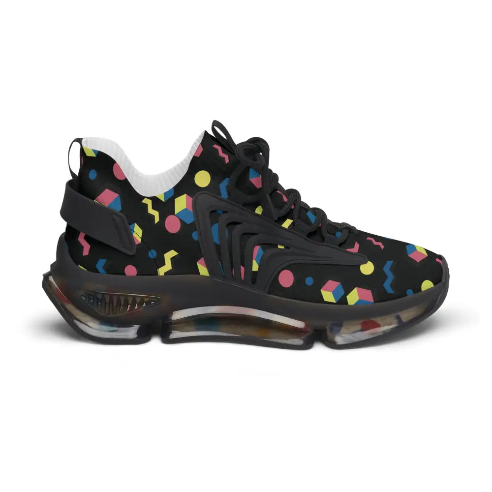 Women’s retro geometric mesh sneakers with vibrant 80s pattern durable kpu and eva shock-absorbing sole