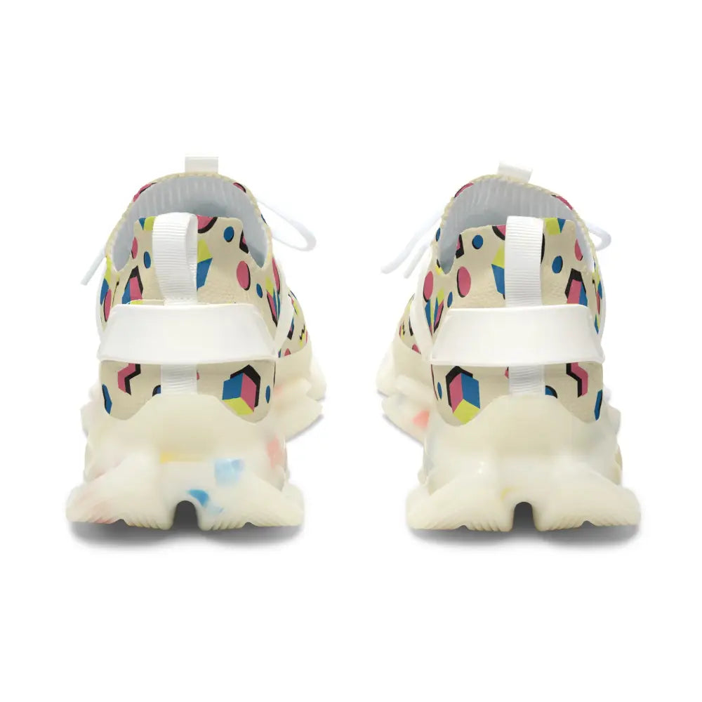 Women’s retro geometric mesh sneakers in cream with pink blue yellow pattern and durable kpu eva shock-absorbing sole