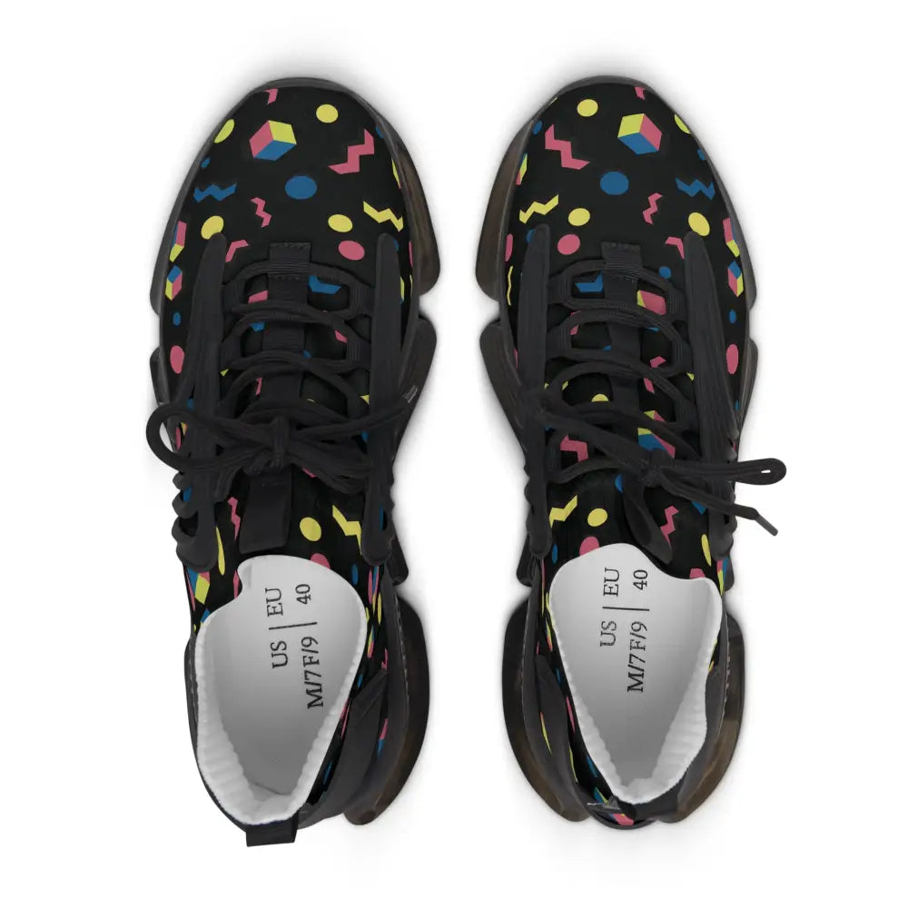 Black women’s retro geometric mesh sneakers with eva shock-absorbing sole and durable kpu featuring 80s colorful pattern