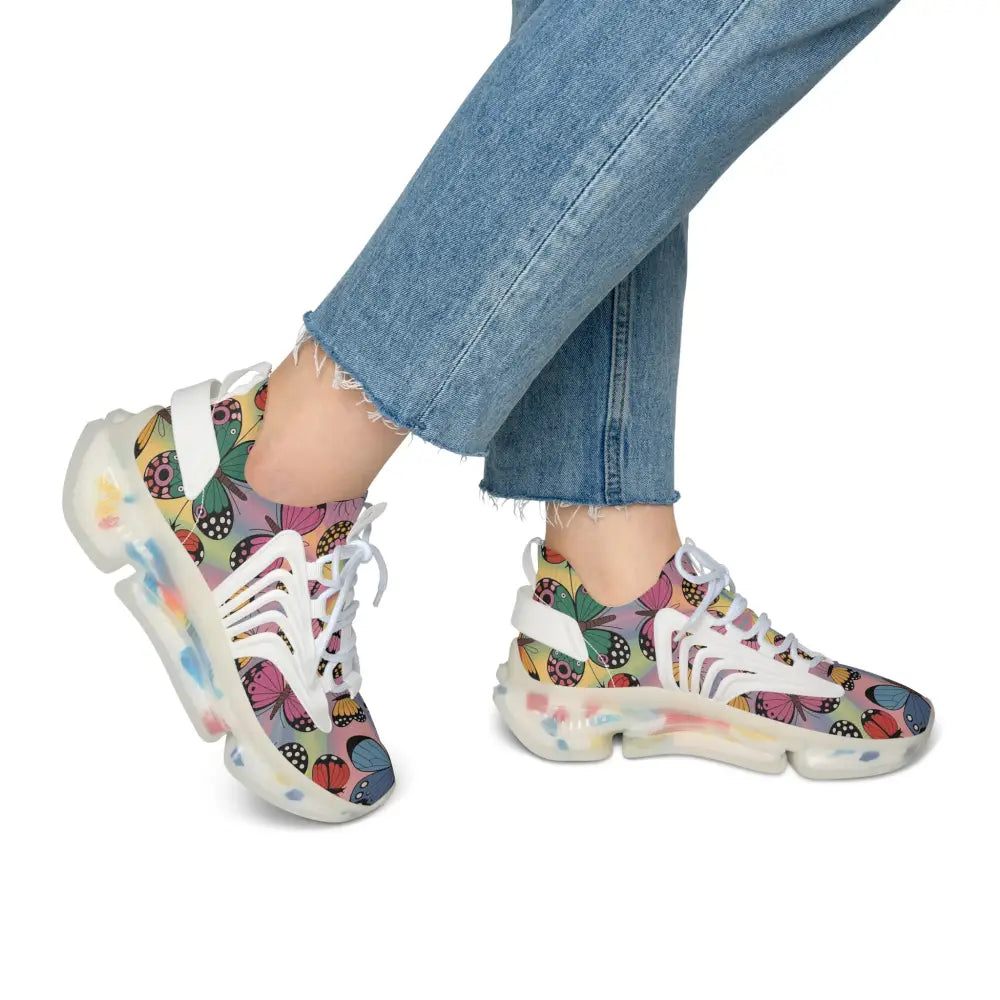 Printed Women’s Sneakers with Clear Sole featuring Kaleidoscope Flight design by PixiOnyx Vibrant Athletic
