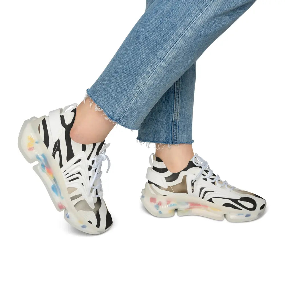 Fashionable zebra-striped sneakers from Nightstripe Pulse PixiOnyx Monochrome Motion Series