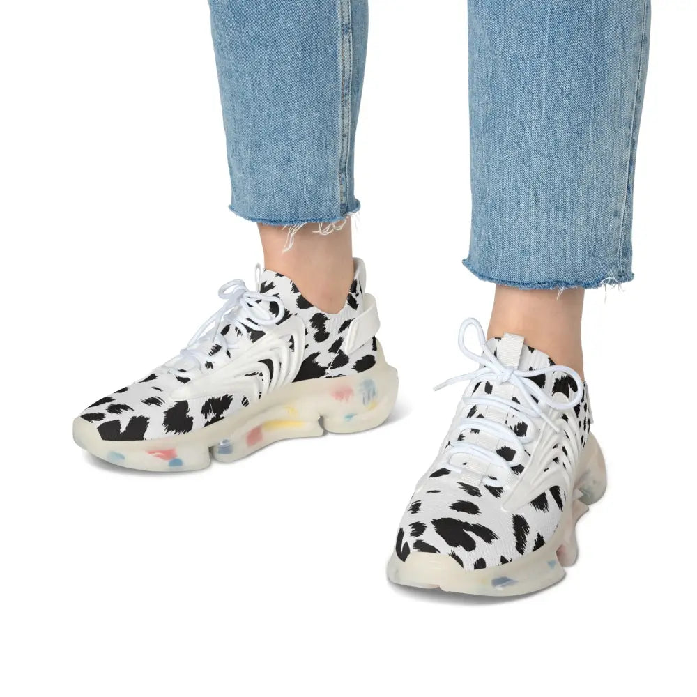 Cow-print athletic shoes from Women’s Sneakers White Leopard Dash PixiOnyx Streetstride Edition