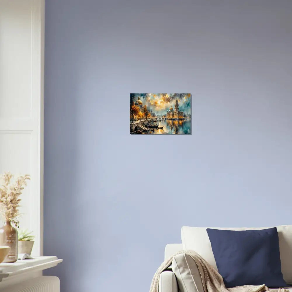 Wood print featuring organic texture meets celestial impressionistic European cityscape at night