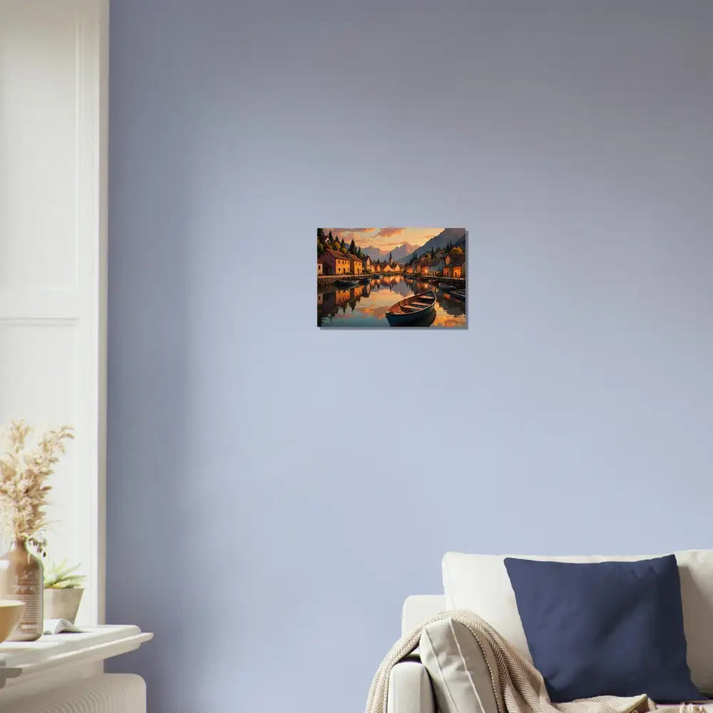Framed landscape painting from Wood Print Evening Glow on the Water PixiOnyx Rustic Reflection Series
