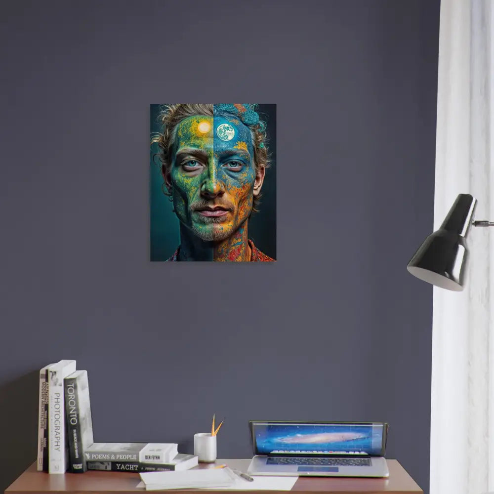 Artistic portrait poster on Eco-Visionary Abstract Portrait Wood Print featuring wild faces