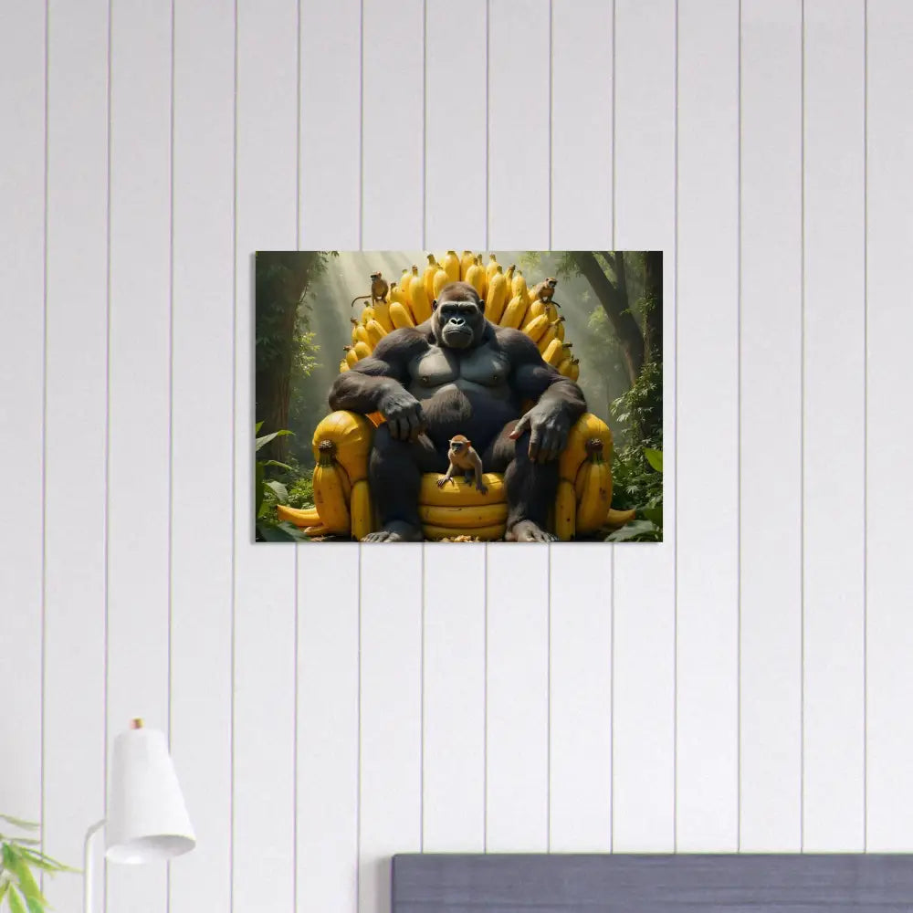 Gorilla king sitting on banana throne for Wood Print King Kong’s Banana Throne PixiOnyx