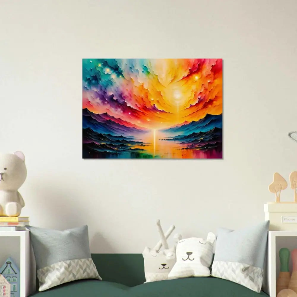 Discover Radiant Horizon vibrant abstract landscape canvas art on the PixiOnyx Wood Print