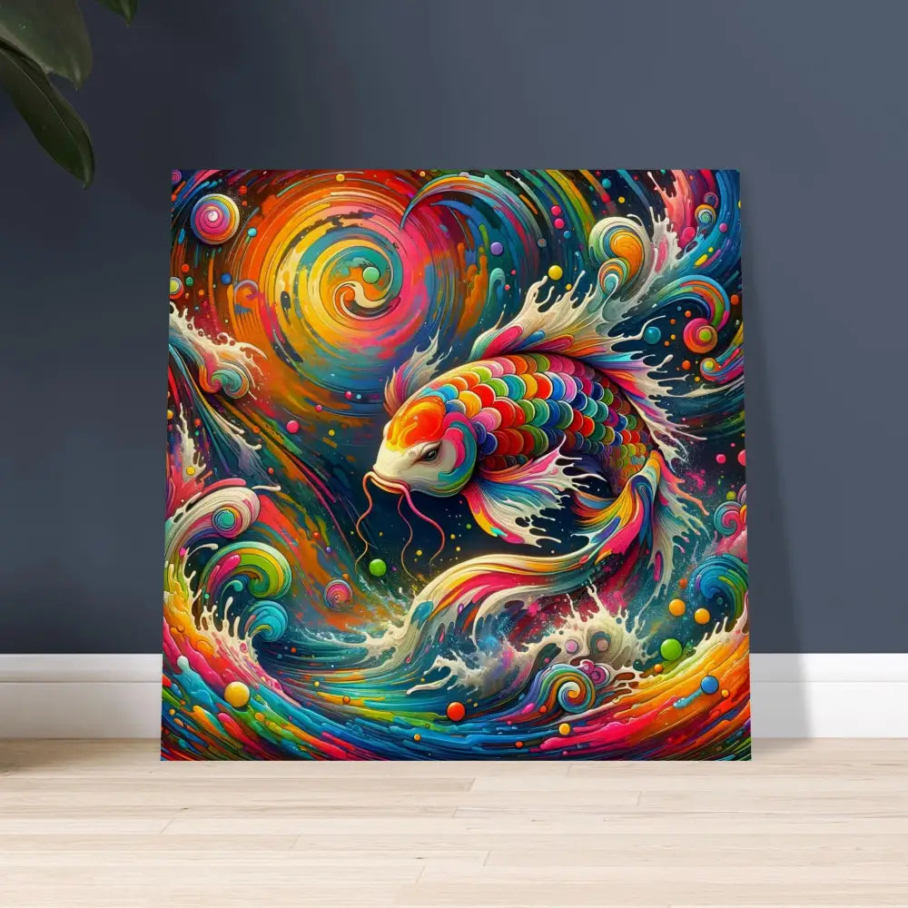 Colorful koi fish painting on wood print Rainbow Koi PixiOnyx Organic Flow Psychedelic Nature