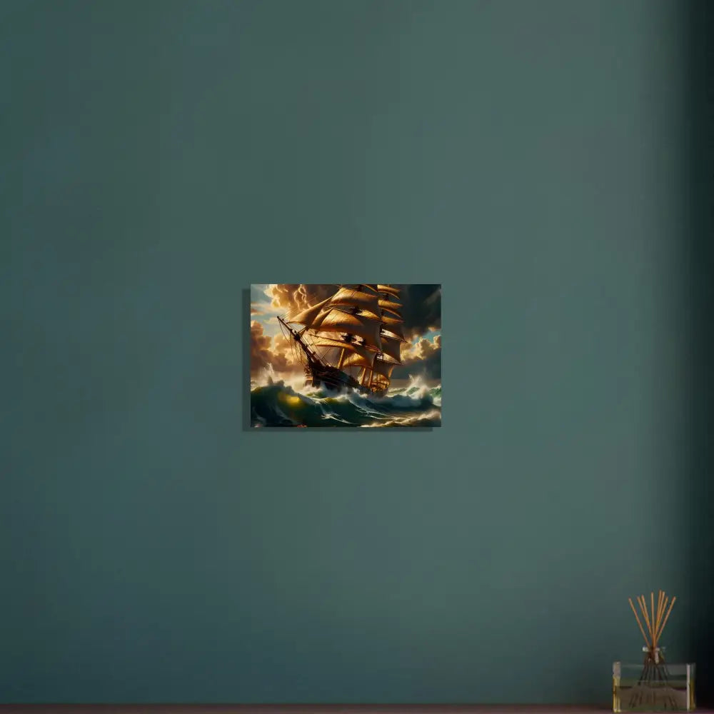 Framed ship painting from Wood Print Tempestbound Sovereign PixiOnyx Driftwood Realism Series