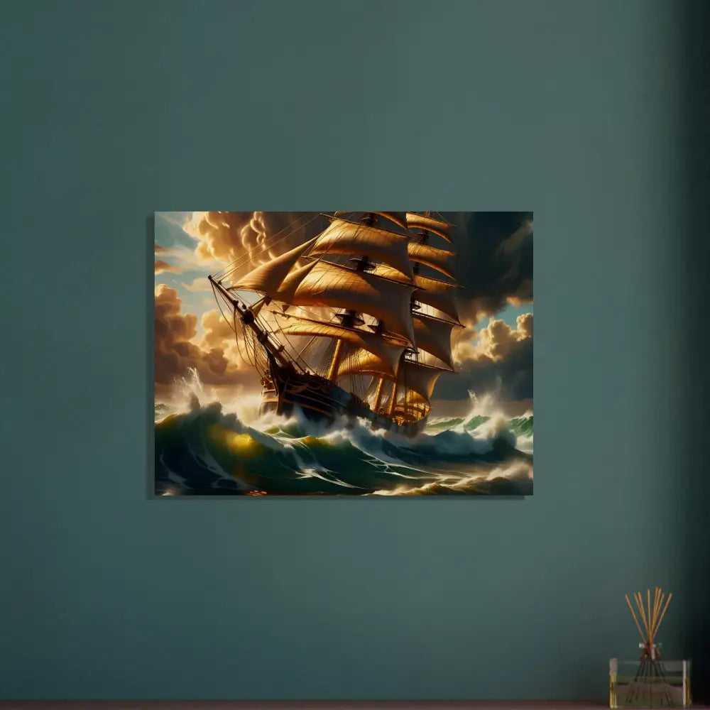 Wood Print Tempestbound Sovereign Sailing Ship in Stormy Seas PixiOnyx Driftwood Realism Series