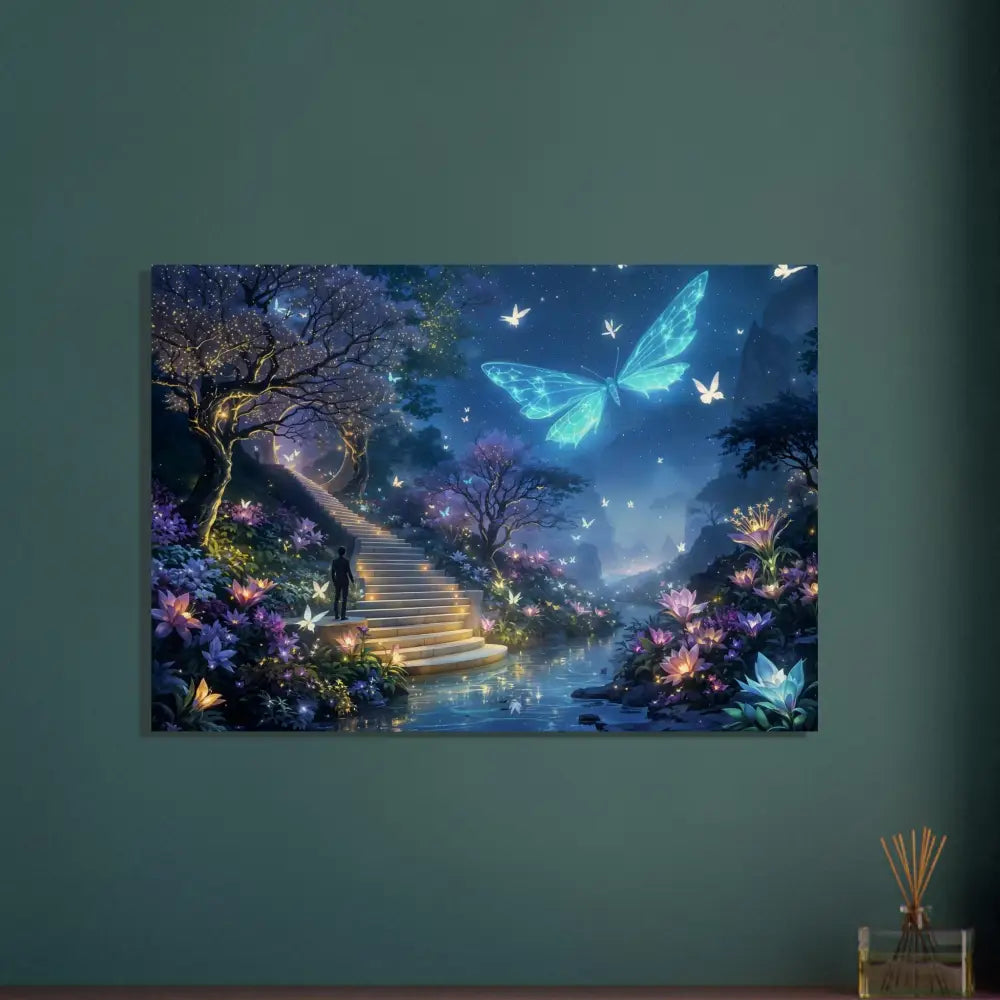 Fantasy butterfly garden canvas from Wood Prints Biolumina The Valley Beyond PixiOnyx