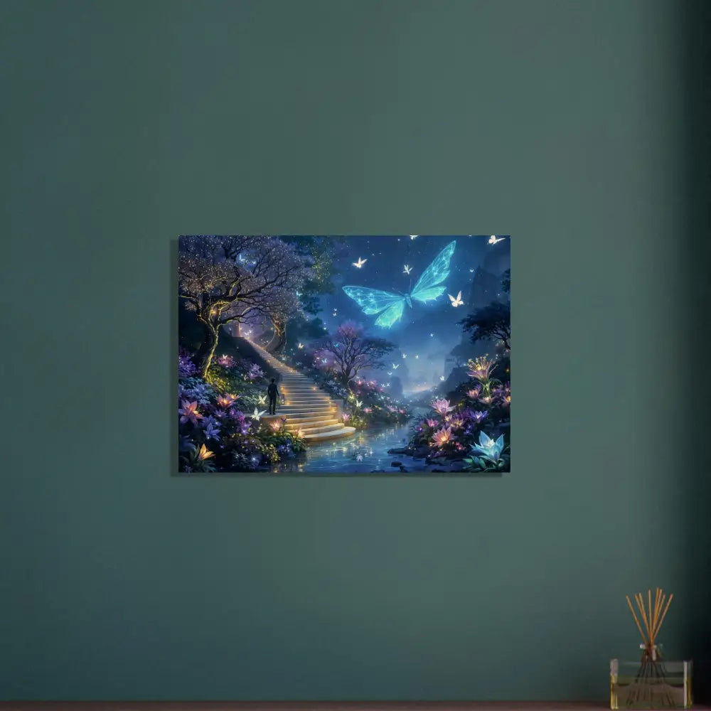 Fantasy butterfly garden canvas from Wood Prints Biolumina The Valley Beyond PixiOnyx