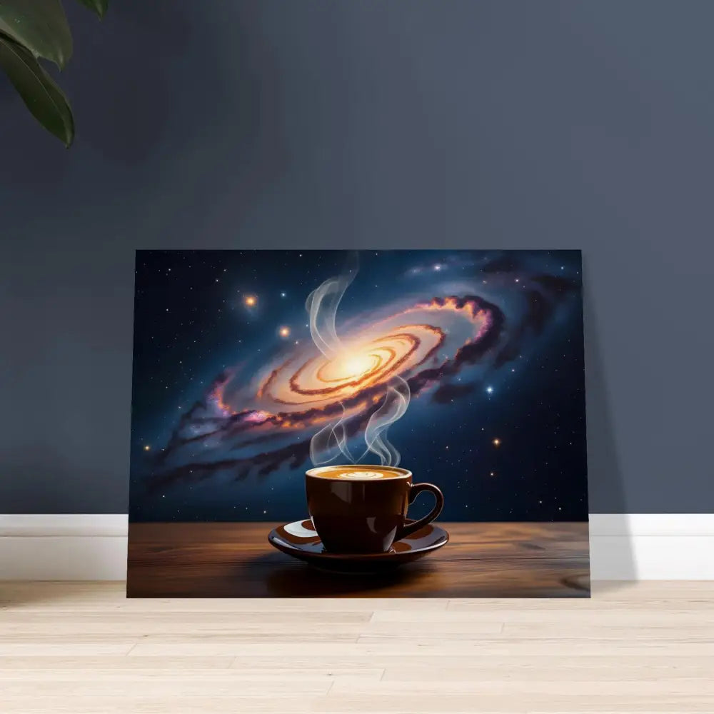 Coffee cup galaxy art on PixiOnyx Dreamscape Wood Series print