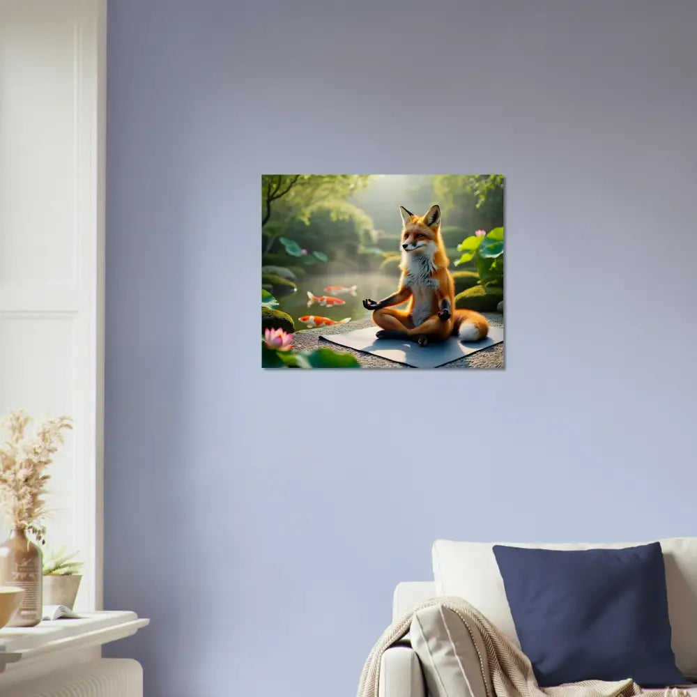 Framed fox meditating print from PixiOnyx Organic Stillness Panel Wood Prints
