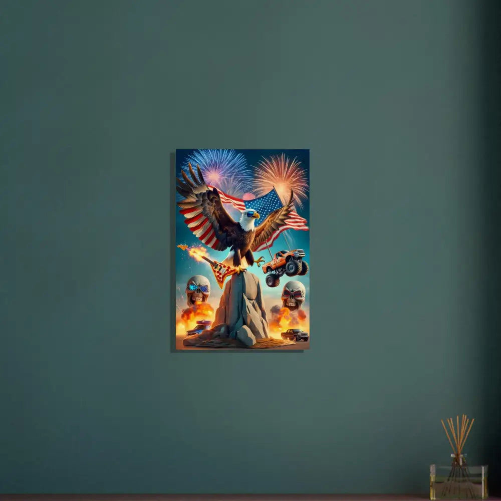 Patriotic eagle artwork on rustic wood print for Americana decor in PixiOnyx product