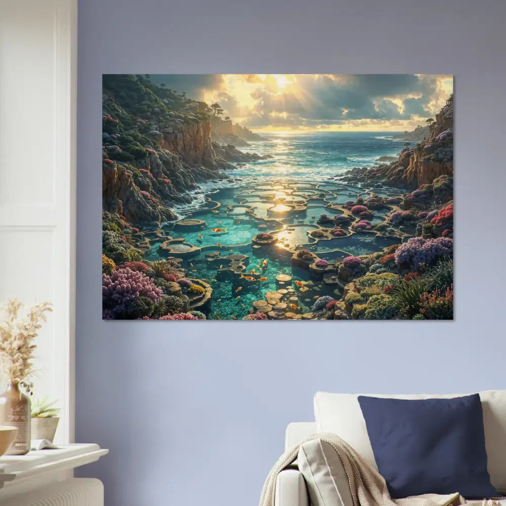 Coastal landscape painting on wood print Garden of the Tides PixiOnyx Tidegrain Harmony Edition
