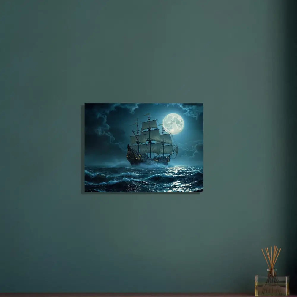 Moonlit sailing ship printed on PixiOnyx Naturalgrain Voyage Edition wood print