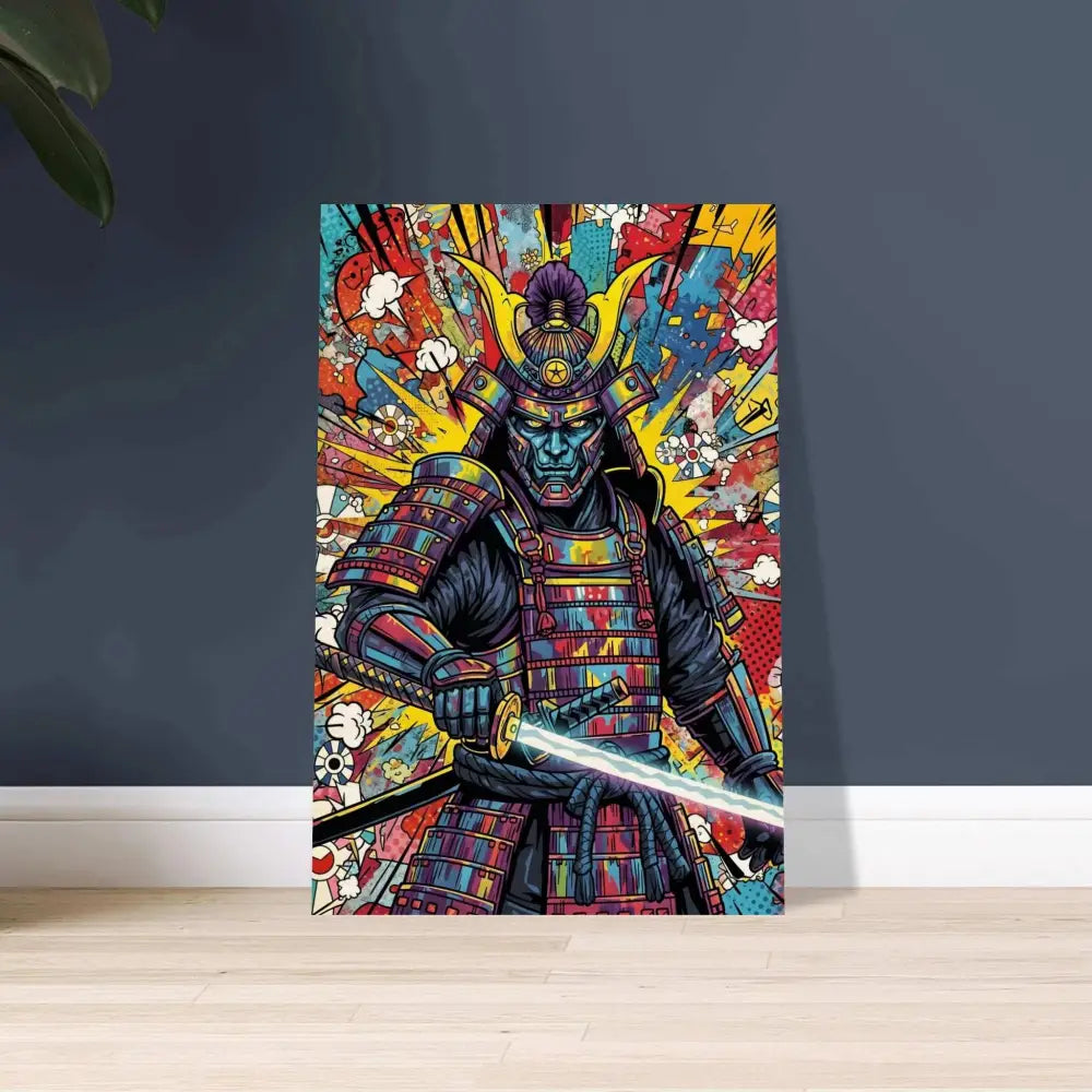 Vibrantly colored samurai splash pop art print on Wood Prints PixiOnyx Timberline Series