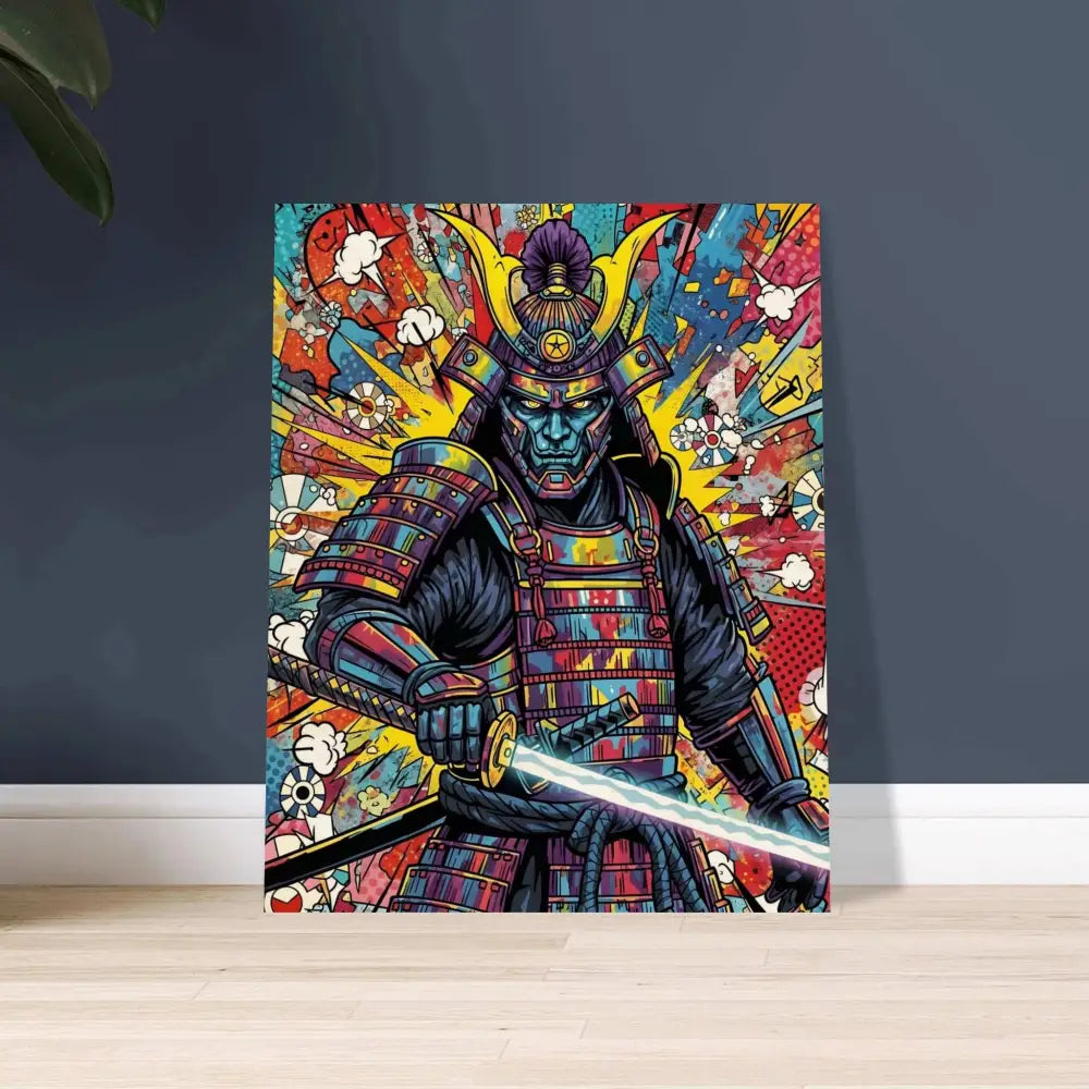 Vibrant samurai splash printed canvas with glowing katana on Wood Blends Raw Timberline Series