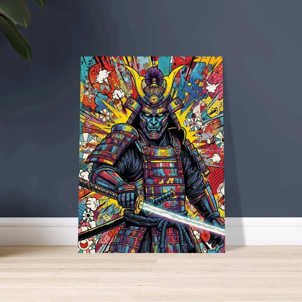 Vibrant samurai splash illustration on wood blends raw canvas for PixiOnyx Timberline Series