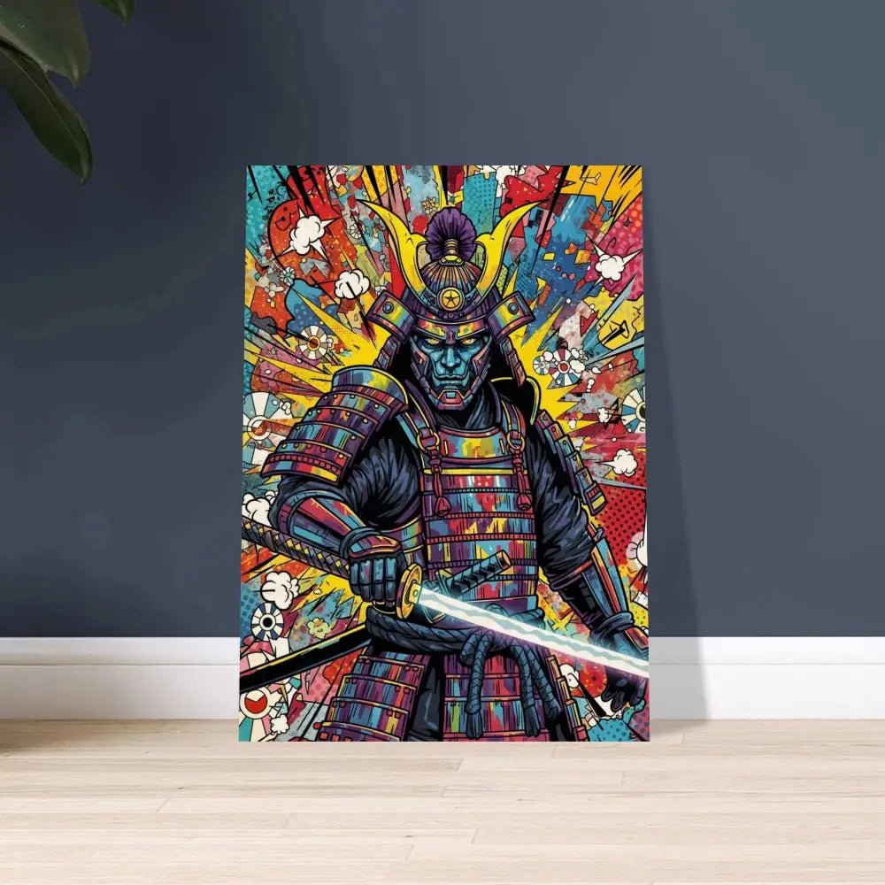Colorful pop art samurai splash illustration on Wood Prints Samurai Splash printed canvas