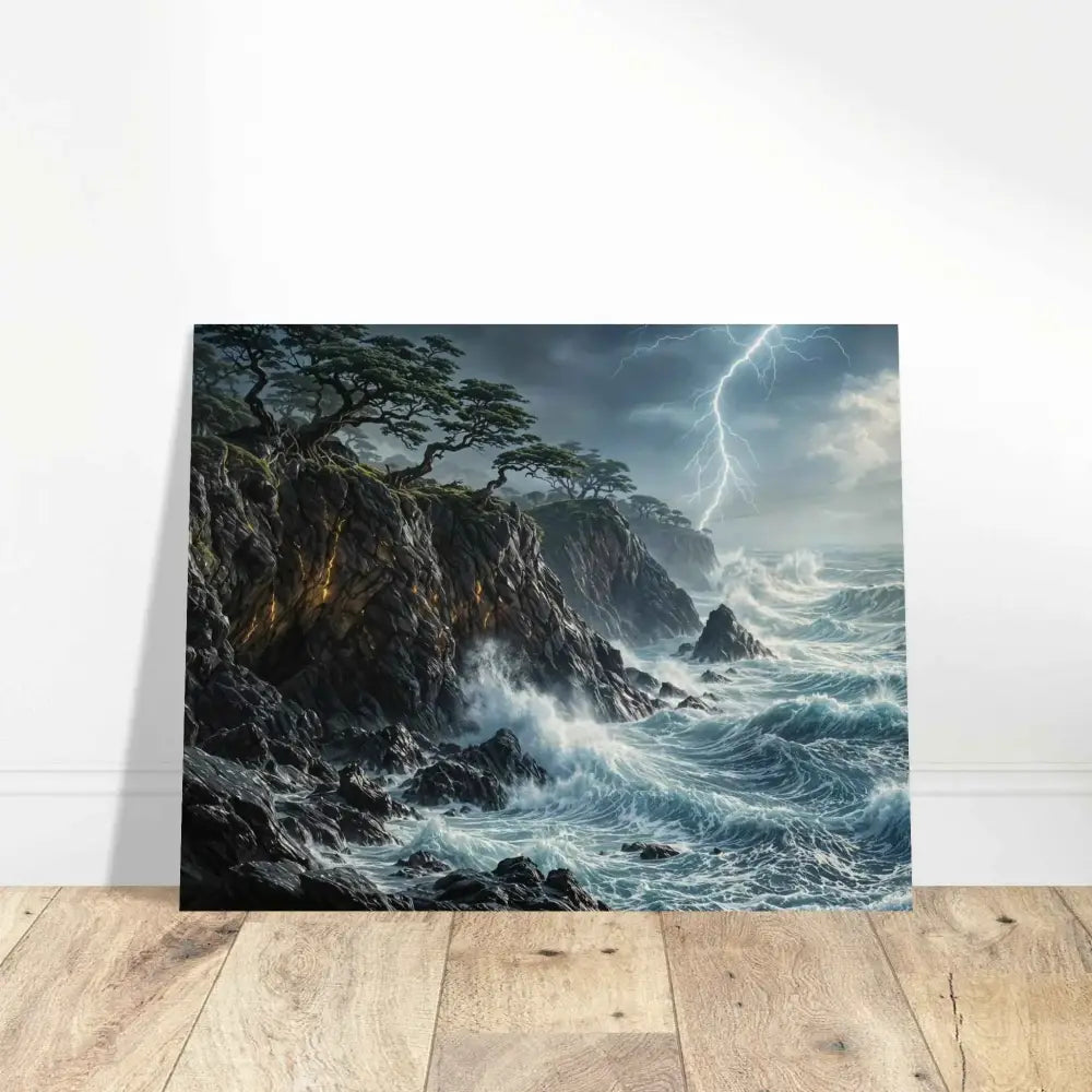 Wood Prints offer a rustic feel with a stormy sea landscape on Stormroot Cliffs edition