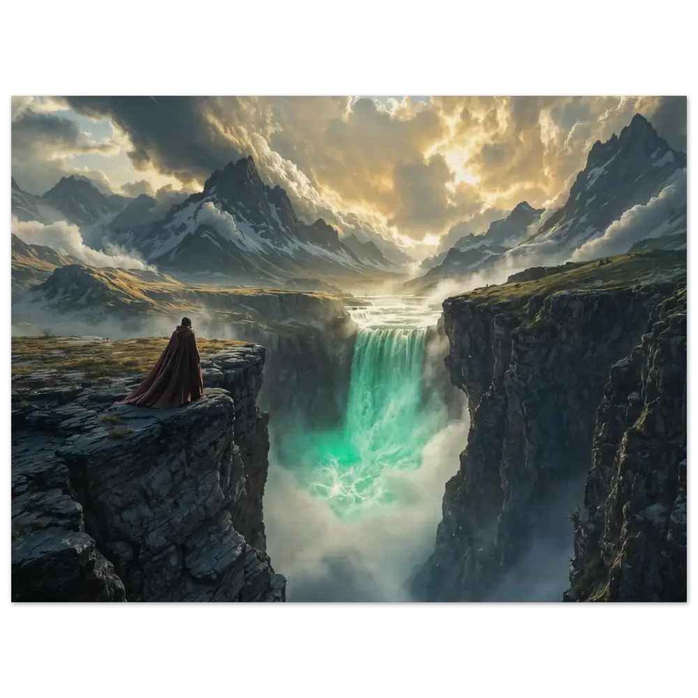 Wood Prints The Edge of Silence PixiOnyx Forestgrain Stillness Edition majestic waterfall cascading into misty abyss