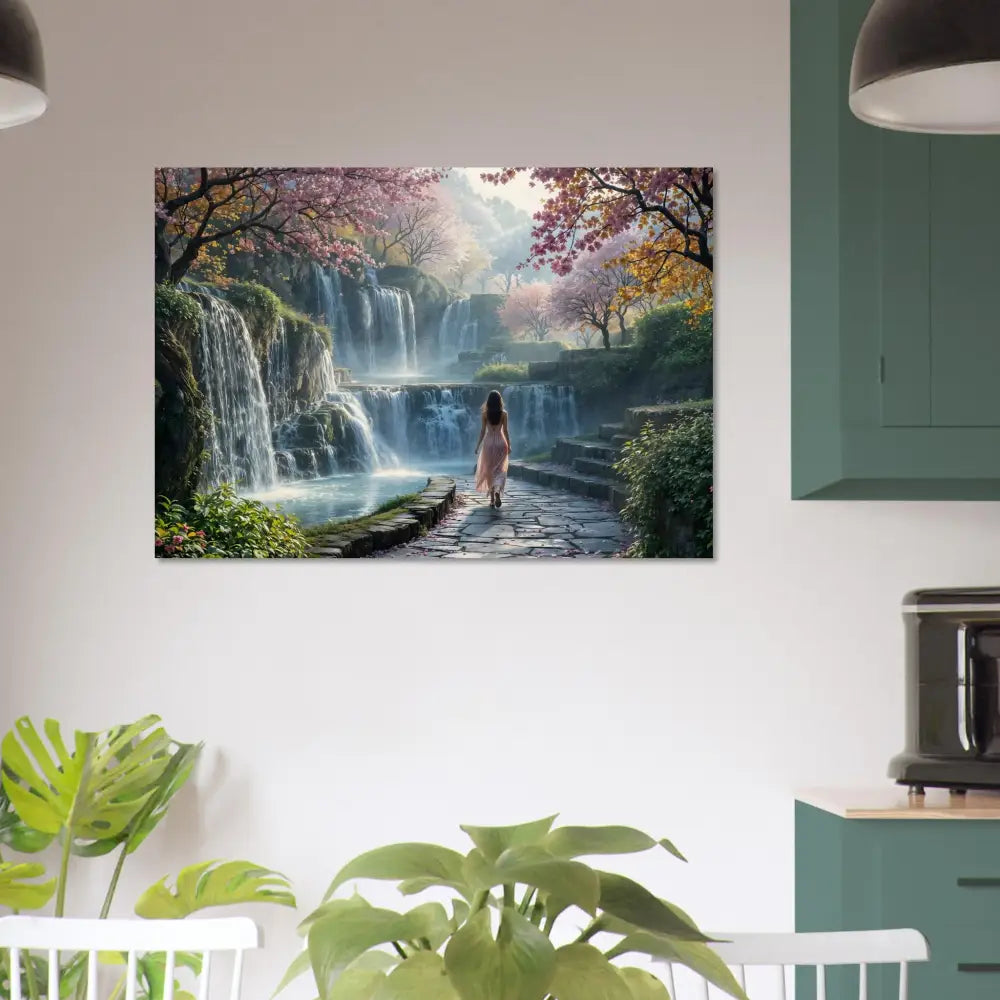 Waterfall landscape art on Wood Prints – The Waterfall Orchard PixiOnyx Naturalgrain Bloom Edition