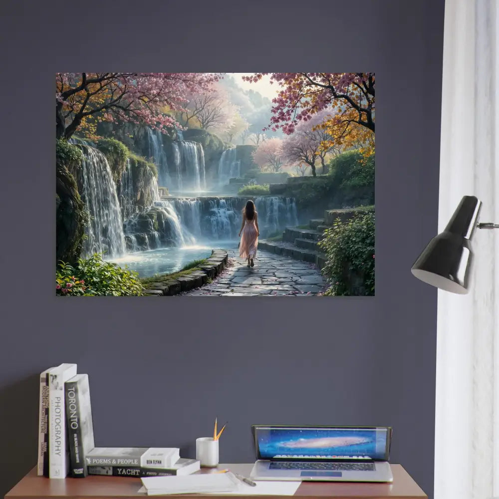 Waterfall landscape wall art on Wood Prints The Waterfall Orchard PixiOnyx Bloom Edition