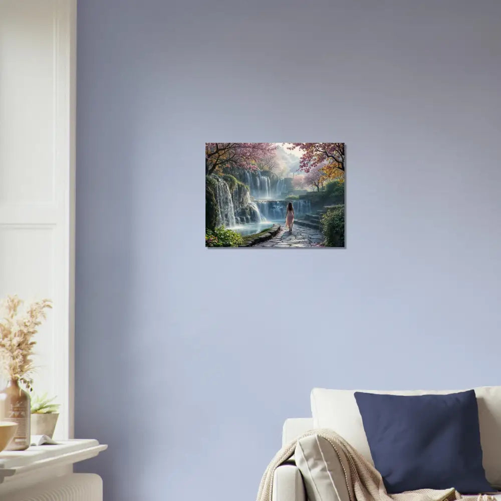 Waterfall landscape art printed on wood in the Waterfall Orchard PixiOnyx Naturalgrain Bloom Edition