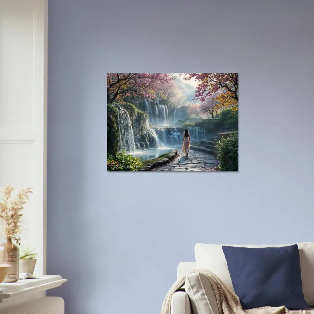Waterfall landscape art printed on Wood Prints The Waterfall Orchard PixiOnyx Bloom Edition